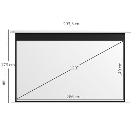 Rootz Motorized Projector Screen 16:9 - Cinema Screen - Electric Projection Screen - Wall or Ceiling Mount - Remote Control - 293.5cm x 8cm x 176cm