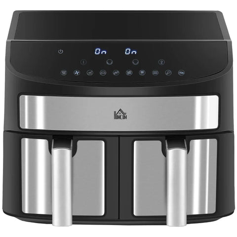 Rootz Hot Air Fryer - Multifunctional Hot Air Fryer - 8 L Capacity - 2 Baskets - 60 Min Time - Silver + Black - 38.8L x 36.3W x 31.1H cm