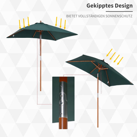 Rootz Foldable Garden Umbrella - Beach Umbrella - Adjustable Parasol - Sturdy Fir Wood - UV-Resistant Polyester - 200 x 150 x 235 cm