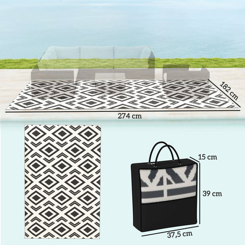 Rootz Outdoor Carpet - Weatherproof Boho-Style Rug - Foldable Balcony Mat - Easy to Clean - 182 x 274 cm - Black & White