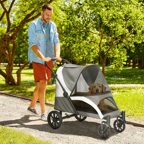 Rootz Foldable Dog Buggy - Pet Car - Pet Stroller - Easy Storage - 124cm x 67cm x 100cm - Grey