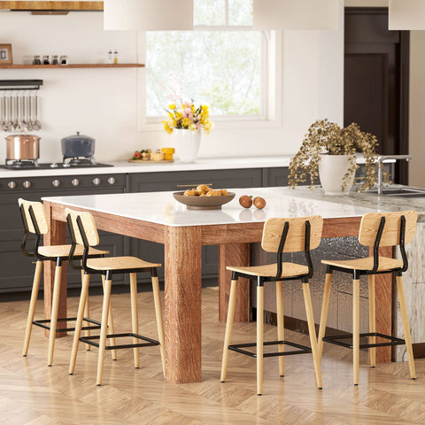 Rootz 2-Set Bar Stool with Backrest - Bar Chairs - Kitchen Island Seating - Nordic Charm - 41cm x 47cm x 94cm