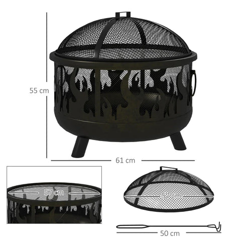 Rootz Grillrek - Vuurschaal - Inclusief Vonkenbeschermer - Vuurplaats - 1 Pook - Praktische Grill - 2-in-1 Design - Staal - Zwart - Ø61 x 55H cm