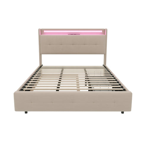 Rootz Double Bed - Guest Bed - Sleep Solution - USB Charging & LED Comfort - 222cm x 168.5cm x 113cm - Beige