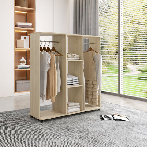 Rootz Mobile Wardrobe Storage Cabinet - Furniture - Clothes Organizer - 6 Wheels - 120cm x 40cm x 128cm