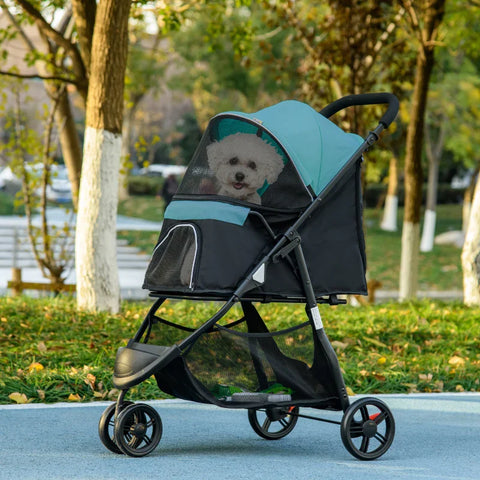 Rootz Dog Stroller - Pet Stroller - Dog Buggy with Rain Cover - Foldable - 2 Drink Holders - Blue + Black - 80.5cm x 51.5cm x 100cm