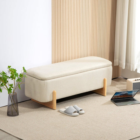 Rootz Storage Bench with Seat Chest & Storage Space - Upholstered Bench - Blanket Storage - Breathable Fabric - 111cm x 44cm x 44.5cm