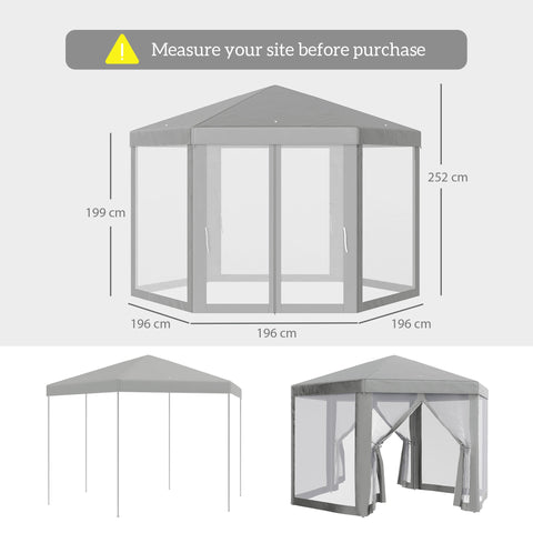 Rootz Reception Tent Arbor - Barnum - Hexagonal Tonnele - Mosquito Net - Metal/Polyester Gray - 1.96m x 1.99m x 2.52m