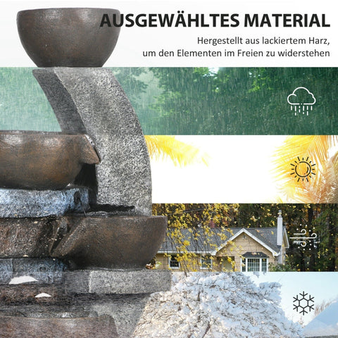 Rootz Garden Fountain - Brick Look - 5-Tier Cascade - Solar Powered - LED Lights - 107cm - Weatherproof Resin - Grey/Brown