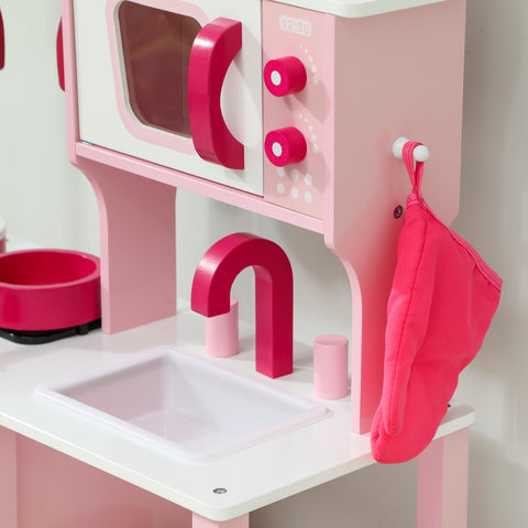 Rootz Children's Play Kitchen - Wooden Toy Kitchen - Pretend Cooking Set - Compact, Safe, Educational - 55x24x86cm - Pink