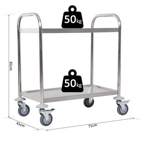 Rootz Serving Trolley - Kitchen Cart - Rolling Storage - Durable & Stylish - 71L x 41W x 81H cm - Chrome-Plated Stainless Steel