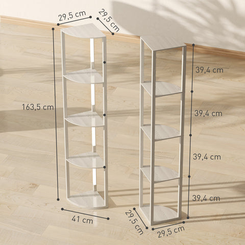 Rootz LED Floor Lamp Brown- Corner Shelf Light - Dimmable Standing Lamp - 4-Tier Storage - Warm White - 41x30x164cm - Space-Saving Design