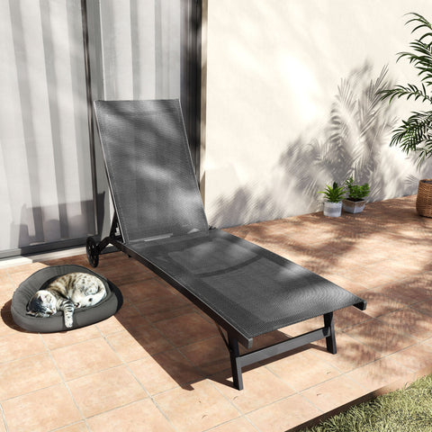 Rootz Sun Lounger - Adjustable Recliner - Outdoor Chaise - Breathable Fabric - 195cm x 66cm x 34cm