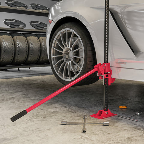 Rootz Farm Jack 135 cm - Heavy Duty Vehicle Lift - Off-Road Stick - 3000kg Capacity - Durable Steel - 24.5cm x 11.5cm Base - Red + Black