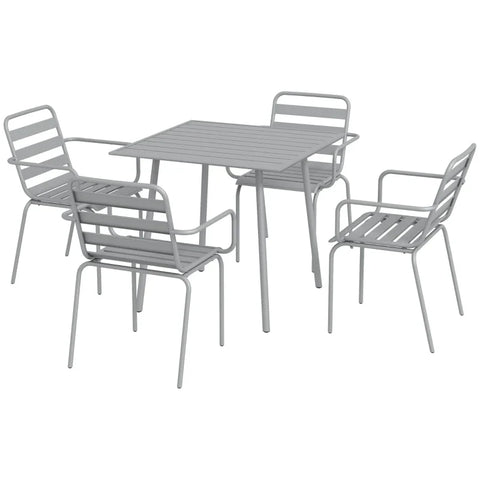 Rootz Garden Furniture Set - 5-piece - Outdoor Furniture - Weatherproof - Modern Design - Dining Table+dining Chairs - Steel - Light Gray - 80 x 80 x 74 cm