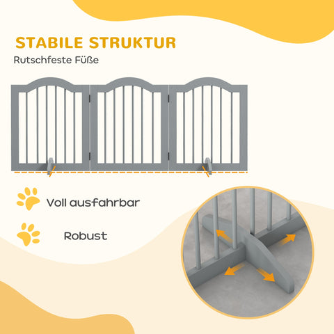 Rootz 3-Part Dog Barrier Grille - Pet Gate - Safety Fence - Grey - Foldable Design - 154.5cm x 61cm - Durable MDF & Wood