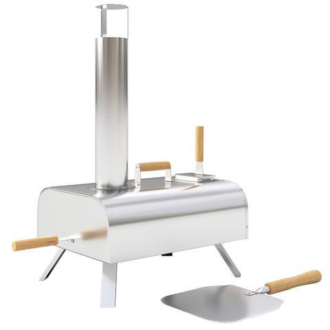 Rootz Outdoor Pizza Oven - Portable & Foldable - Stainless Steel - Enjoy Real Wood-Fired Pizza - 79x36x75cm with Pizza Stone & Shovel