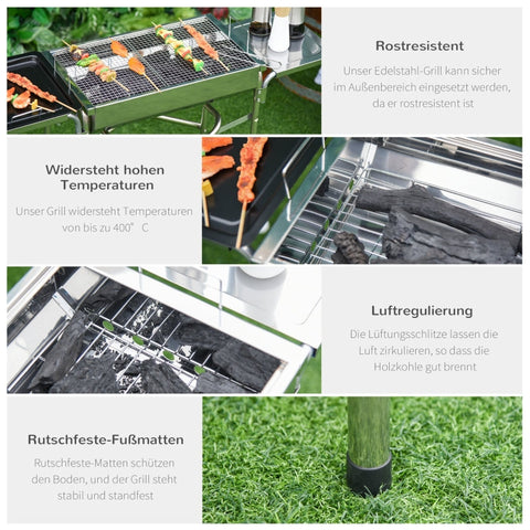 Rootz Houtskoolgrill BBQ - Buitengrill - Draagbare BBQ - Duurzaam roestvrij staal - Ruim kookoppervlak - Veelzijdige kookopties - 104L x 30W x 68H cm