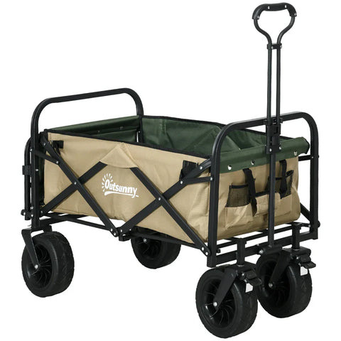 Rootz Handcart - Foldable - 110L up to 100kg - Telescopic Handle - Steel Frame - 600D Oxford polyester - Plastic - Khaki - 94 x 57 x 77-100cm