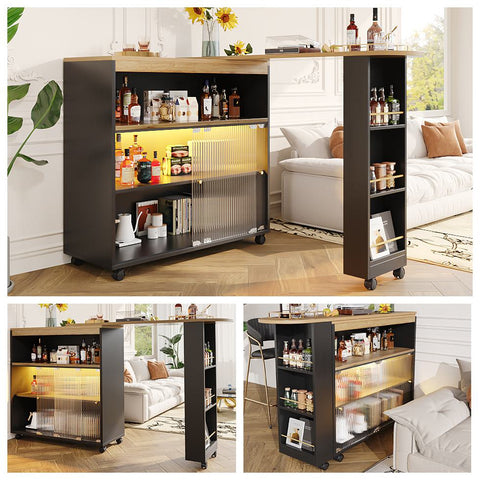 Rootz Extendable Bar Table - Movable Bar Table - Telescopic Bar Table - LED Lights - Modern Design - 138-204 x 39 x 105 cm