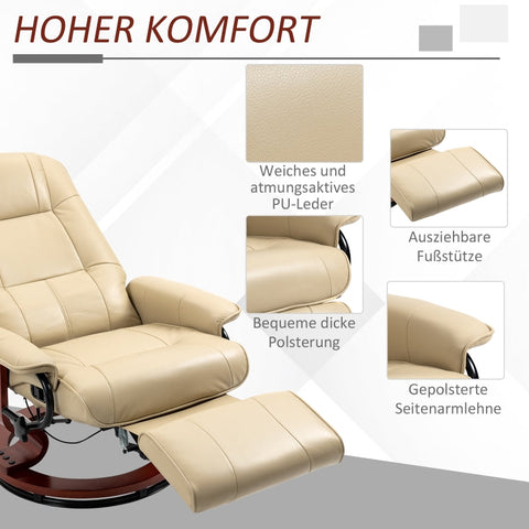 Rootz Recliner Chair - Swivel Lounge Chair - Faux Leather - 360° Rotation - 78cm x 87cm x 100cm