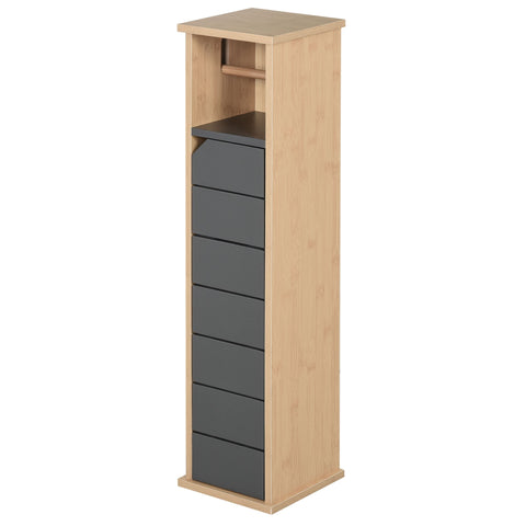 Rootz Bathroom Cabinet - Storage Cabinet - Toilet Paper Holder - Durable Bamboo MDF - Adjustable Shelf - 18x18x75 cm