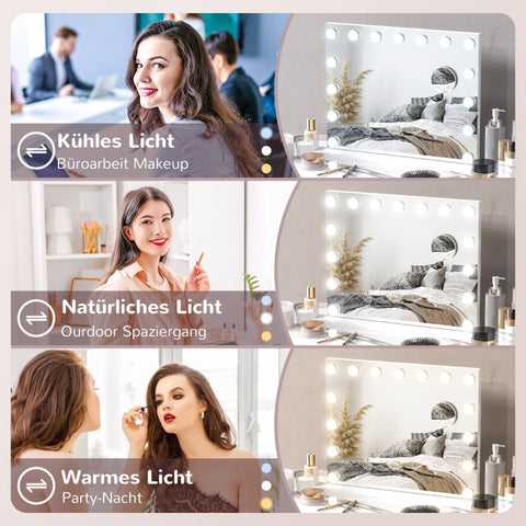 Rootz LED Makeup Mirror - Cosmetic Vanity Mirror - Lighted Mirror - 15 Dimmable Bulbs - USB Port - 58cm x 48cm x 14cm