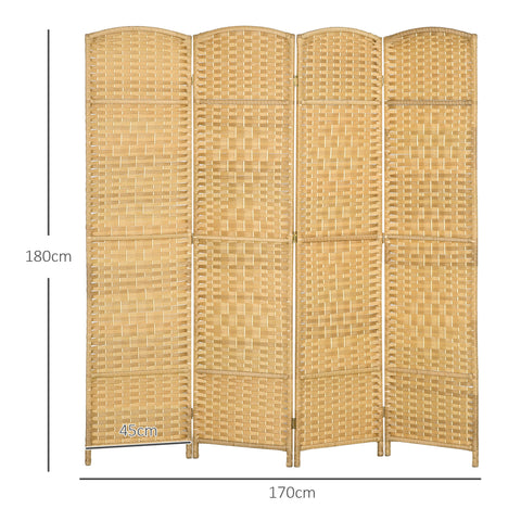 Rootz 4 Panel Paravent - Room Divider - Privacy Screen - No Assembly Needed - 180 x 1.7 x 180 cm Pine Wood