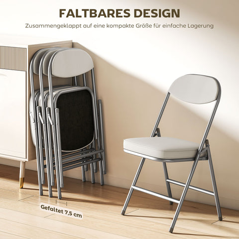 Rootz 4-Set Padded Folding Chairs - Foldable Chairs - Seating Comfort - Metal Frame - White - 82H cm - Seat 40 x 40 x 46 cm