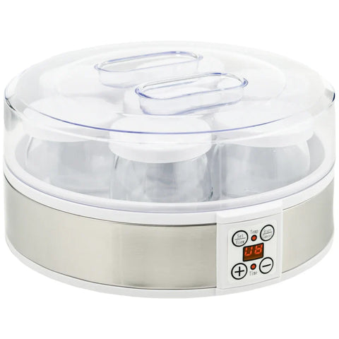 Rootz Yoghurtmaker - Yoghurtmachine - Keukenapparatuur - Inclusief 7 Glazen - RVS - Zilver + Wit - 24 cm x 24 cm x 13 cm
