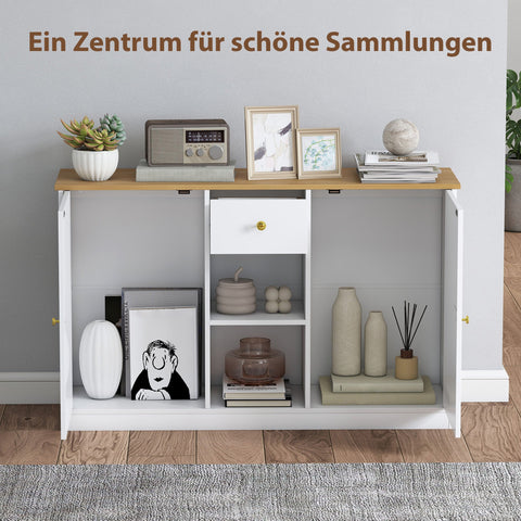 Rootz Kitchen Chest of Drawers - Sideboard Storage Unit - White Cabinet - Ample Storage - 120cm x 35cm x 75.2cm