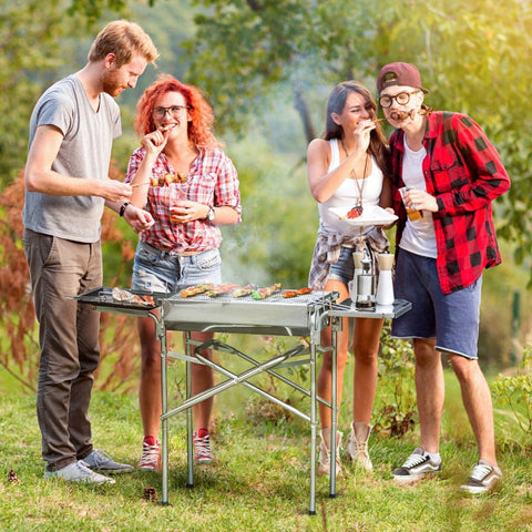 Rootz Houtskoolgrill BBQ - Buitengrill - Draagbare BBQ - Duurzaam roestvrij staal - Ruim kookoppervlak - Veelzijdige kookopties - 104L x 30W x 68H cm