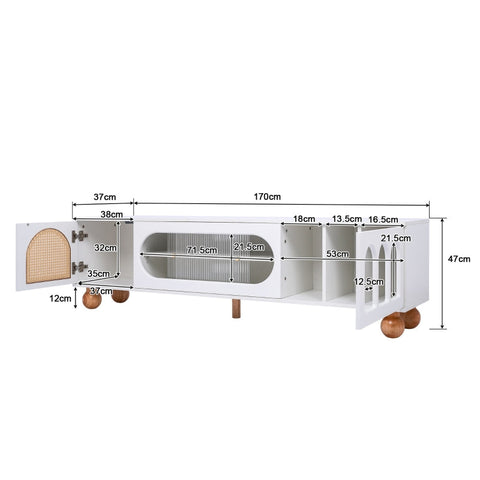 Rootz TV Cabinet - Media Console - Entertainment Center - Modern Design - 170L x 47W x 37H cm