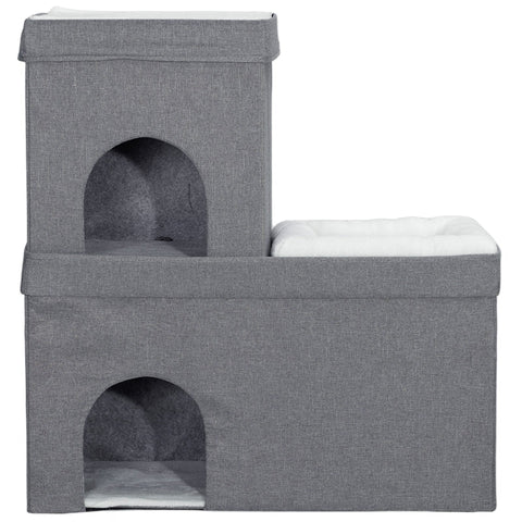 Rootz Cat House - Cat Cave Bed - Cozy Cat Condo - Soft Cushion - Dual Apartments - 74cm x 37.5cm x 78.5cm
