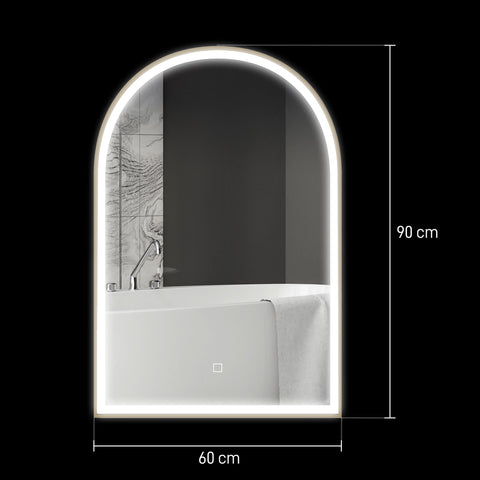 Rootz LED Bathroom Mirror - Wall-Mounted - Arched Mirror - Dehumidification Feature - 90 x 60cm - Adjustable Lighting, Memory Function
