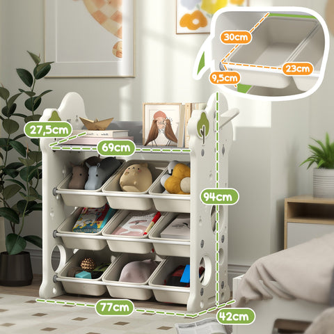 Rootz Children's 9 Bin Toy Storage Rack - Kids Organizer - Nursery Shelf - Promotes Organizational Skills - 77L x 42W x 94H cm