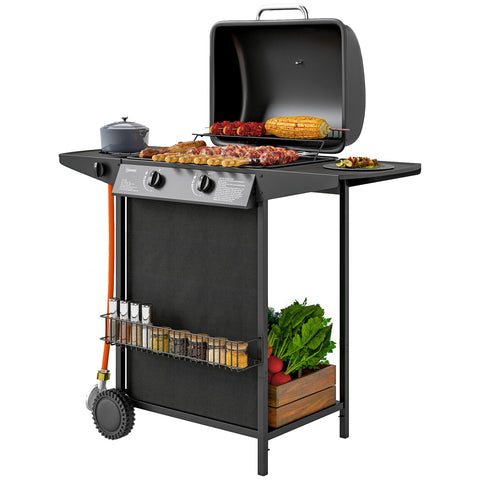 Rootz Gas Grill - BBQ Grill - Outdoor Grill - 3 Burner & Side Cooker - Integrated Thermometer - 107cm x 54cm x 96cm - Black