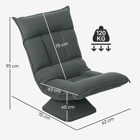 Rootz Floor Armchair - Modern Upholstered Chair - Rotatable Chair - 5-Fold Adjustable Backrest - Grey - 62cm x 70cm x 95cm