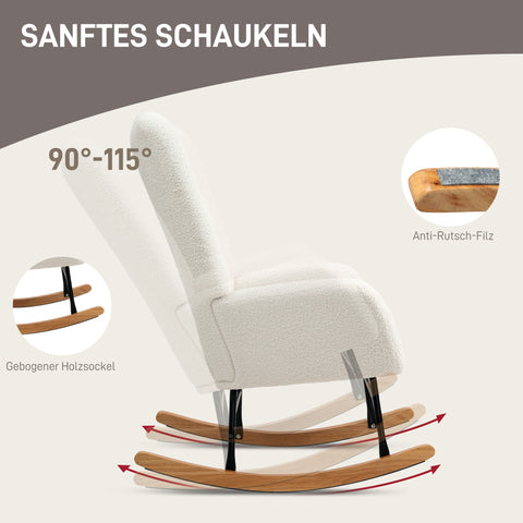 Rootz Rocking Chair - Cozy Cover - Thick Padding - Non-Slip - 70 x 94 x 100cm -  White