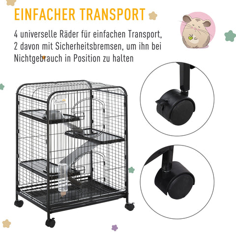 Rootz 3-Tier Rollable Small Animal Cage - Rodent Enclosure - Pet Home - Easy Access & Transport - 64 x 43.5 x 93cm