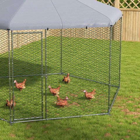 Rootz Chicken Coop Enclosure - Outdoor Poultry Run - Galvanized Steel - Protective Roof - Easy to Access - 400cm x 346cm x 263cm