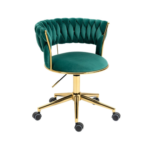 Rootz Velvet Office Chair - Ergonomic Desk Chair - Swivel Work Chair - Supports 127kg - 62L x 62W x 67H cm - Emerald Green Velvet with Golden Details