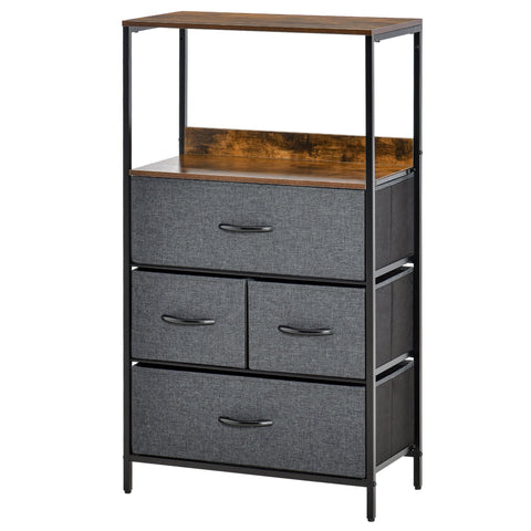 Rootz 4 Drawer Chest - Grey Drawer Unit - Linen Storage Cabinet - Robust Metal Frame - 58cm x 29cm x 103cm