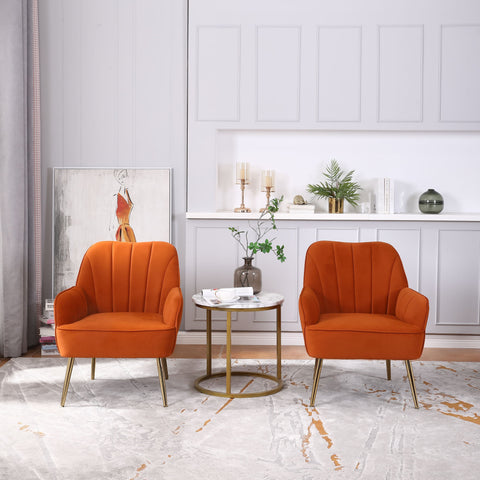 Rootz Velvet Optics Chair Set - Ergonomic Seats - Leisure Chairs - Ultimate Comfort - 64cm x 72.8cm x 77.9cm - Orange