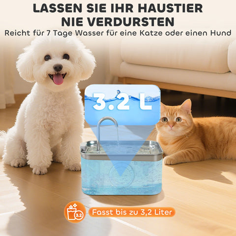 Rootz 3.2L Cat Drinking Fountain - Pet Water Dispenser - Stainless Steel Hydration System - Encourages Drinking - 23cm x 15.4cm