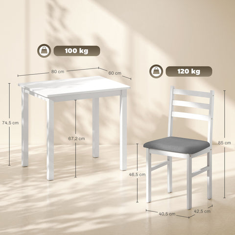 Rootz 3-Part Dining Table Set - Kitchen Set - Compact Room Furniture - Space-Saving - MDF White and Grey - 80cm x 40.5cm x 74.5cm