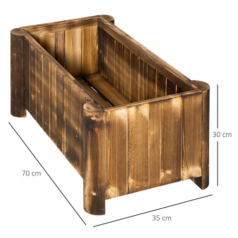 Rootz Jardinière on Stand - Flower Basin - Raised Planter Box - Rustic-Chic Elegance - 70L x 35W x 30H cm - Charred Spruce Wood