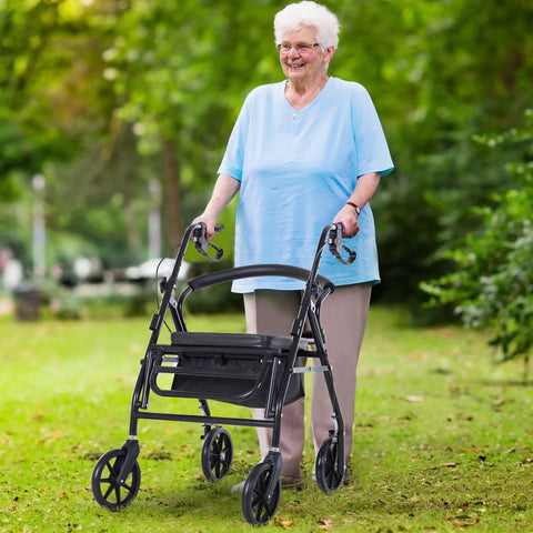 Rootz Rollator with Chair - Foldable Walker - Mobility Aid - Adjustable Height - 57.5cm x 87cm x 82-90cm