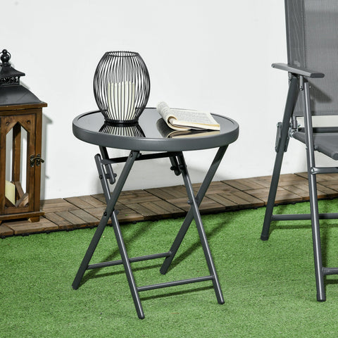 Rootz Foldable Outdoor Side Table - Folding Table - Compact Table - Weatherproof - Ø45 x 50cm - Black