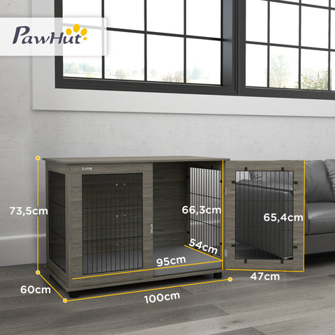 Rootz Dog Cage 2-in-1 Side Table - Pet Crate - Kennel with Lockable Door - Removable Cushion - 100 x 60 x 73.5 cm - Max 30kg Dogs